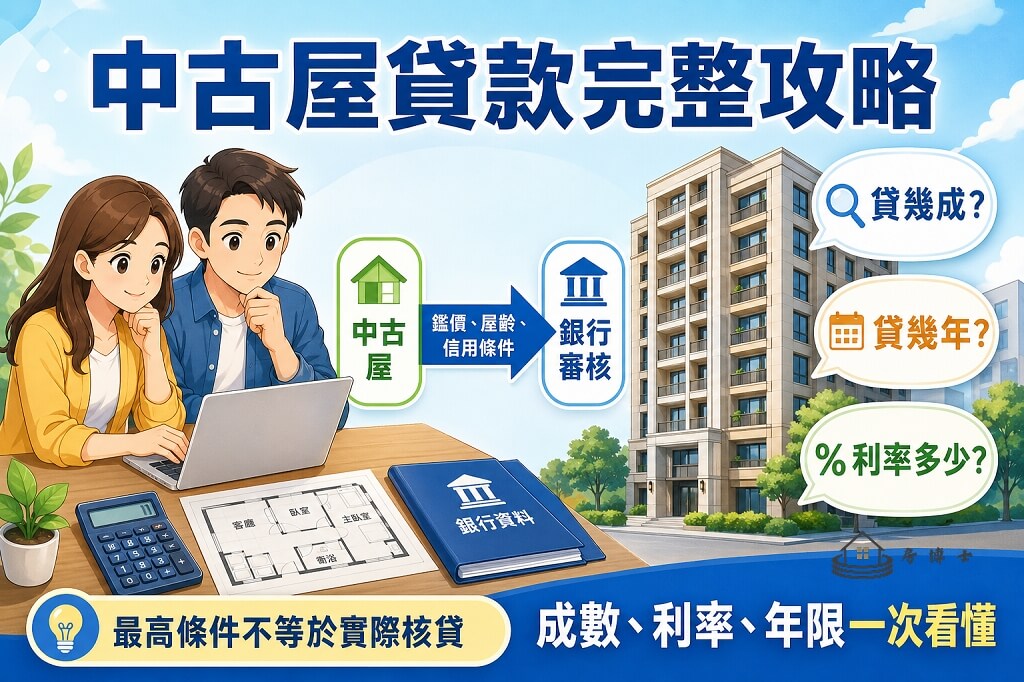 2026 中古屋貸款怎麼貸？成數、利率、年限與審核重點全攻略