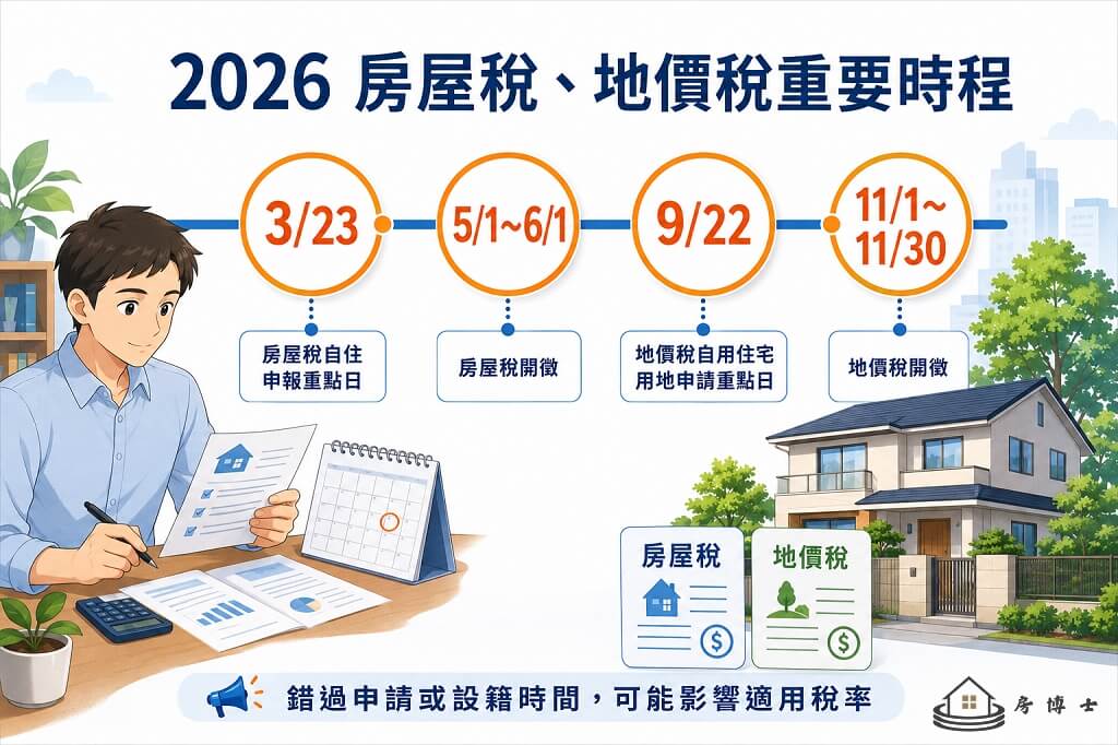 整理 2026 房屋稅與地價稅的重要申報與開徵日期