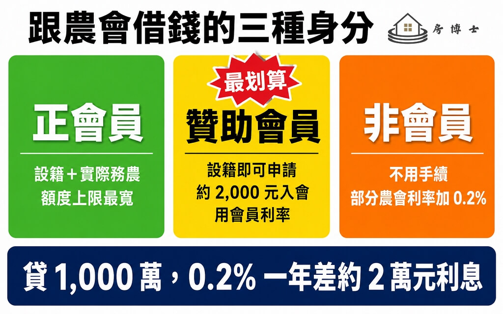 三種身分差在哪:繳 2,000 元入會,利率差 0.2%